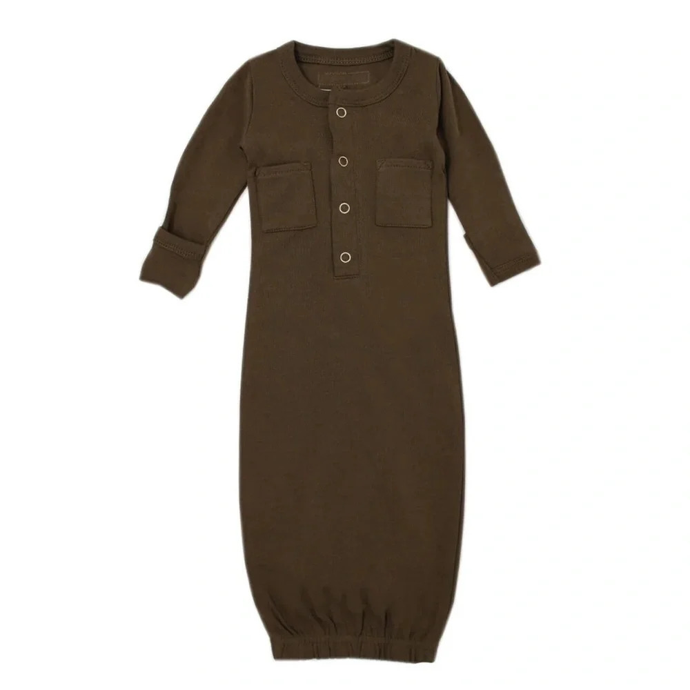 L'ovedBaby sleeping gown brown snap front gender neutral size 0-3 months